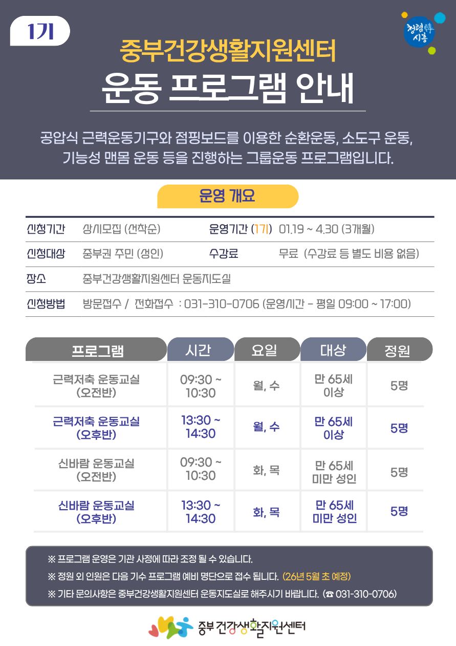 중부건강생활지원센터, 연령별 맞춤형 운동 프로그램 운영